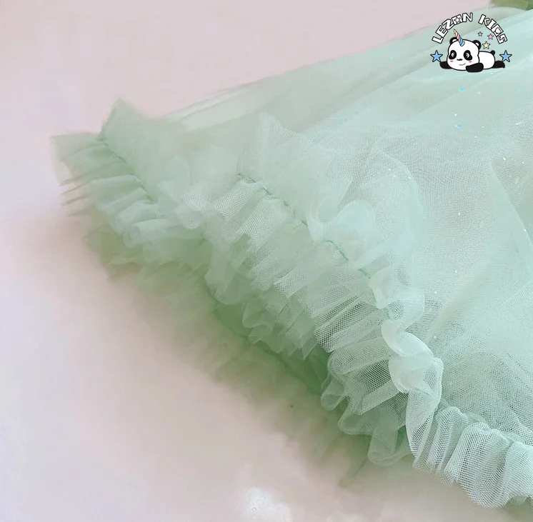 LEZONKIDS - 2024 Hot Sale Short Puff Sleeve Beautiful Girls Princess Tulle Dress for 8T Children Clothing